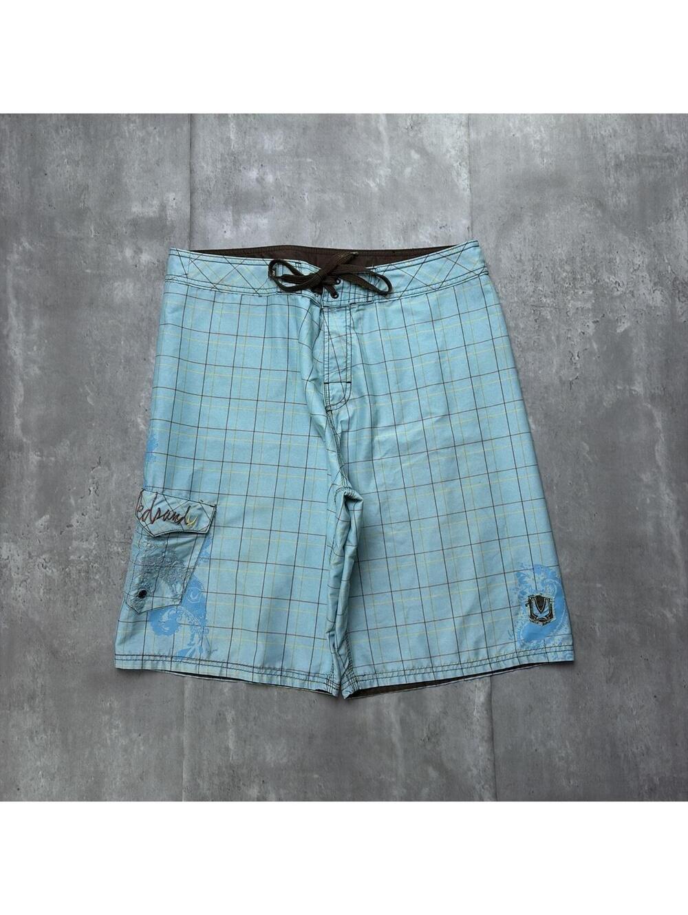 Y2K Light Blue Red Sand Surf Grunge Baggy Board Shorts